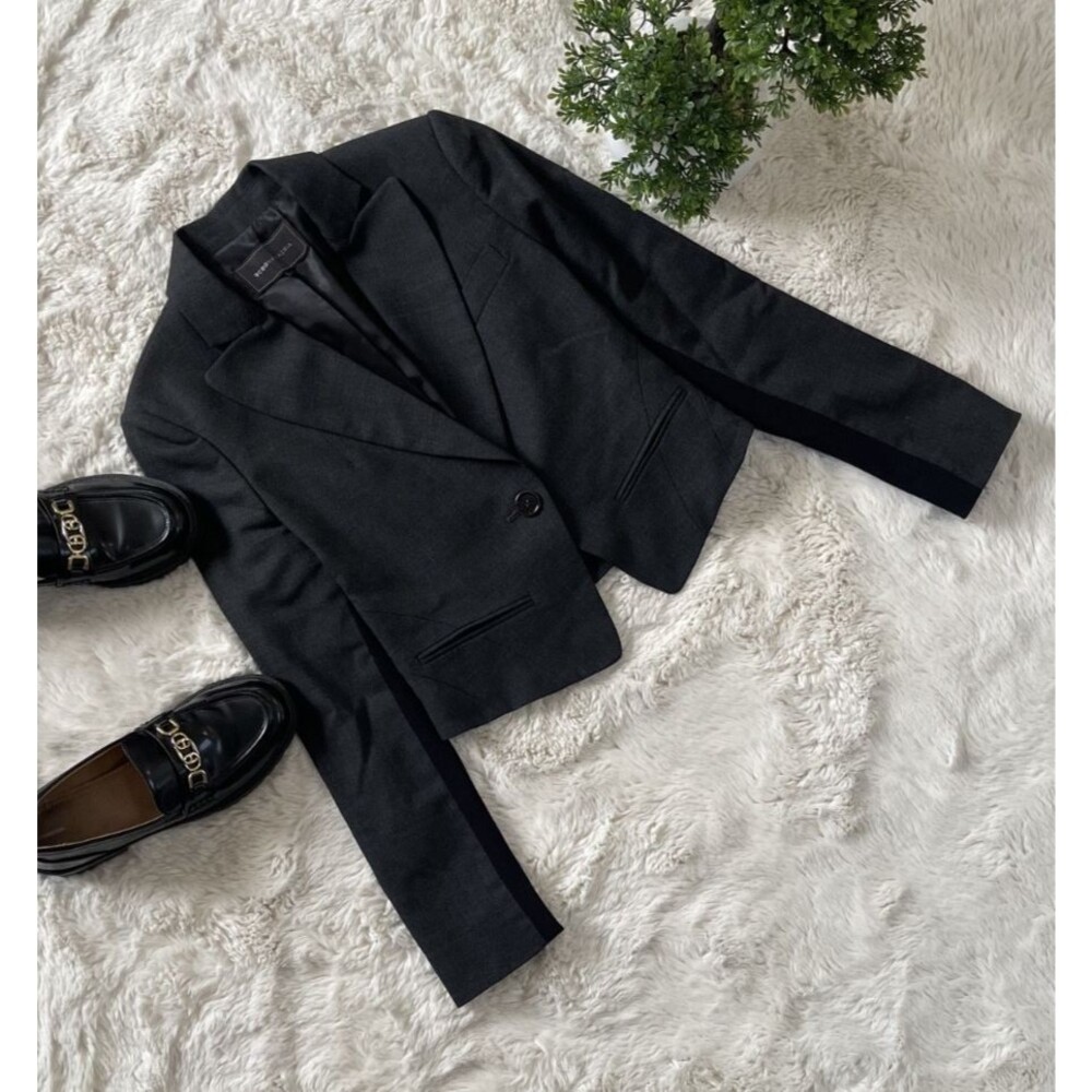 BCBGMAXAZRIA Marlie Cropped Gray Black Wool Blazer XS